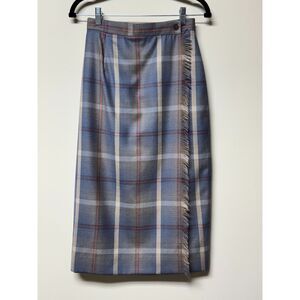 VTG - TALBOTS 90's 100% Worsted Wool Fringe True Wrap Midi Skirt Plaid, Sz 4